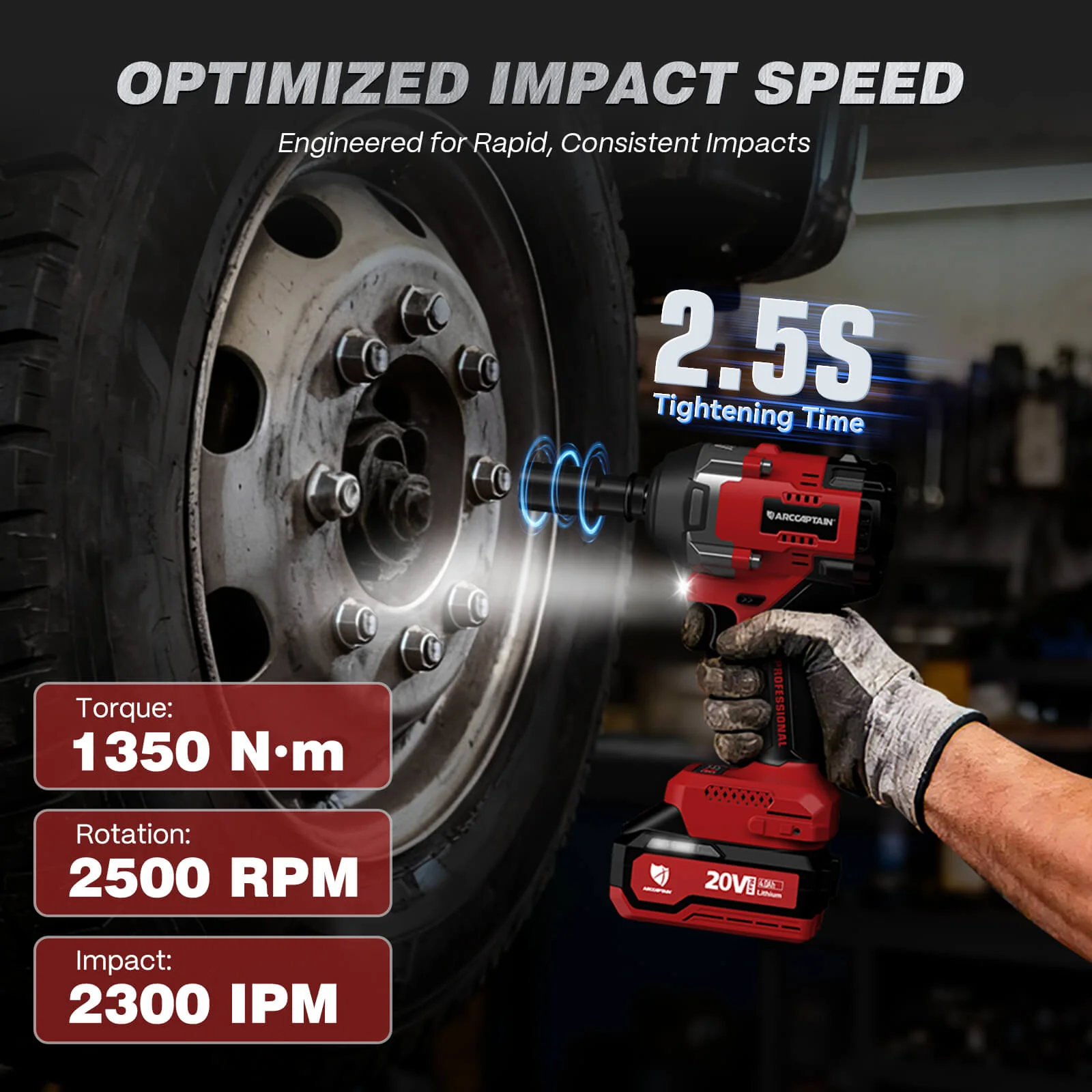 Arccaptain 20V Cordless Brushless Impact Wrench AR-IW100 - Image 4