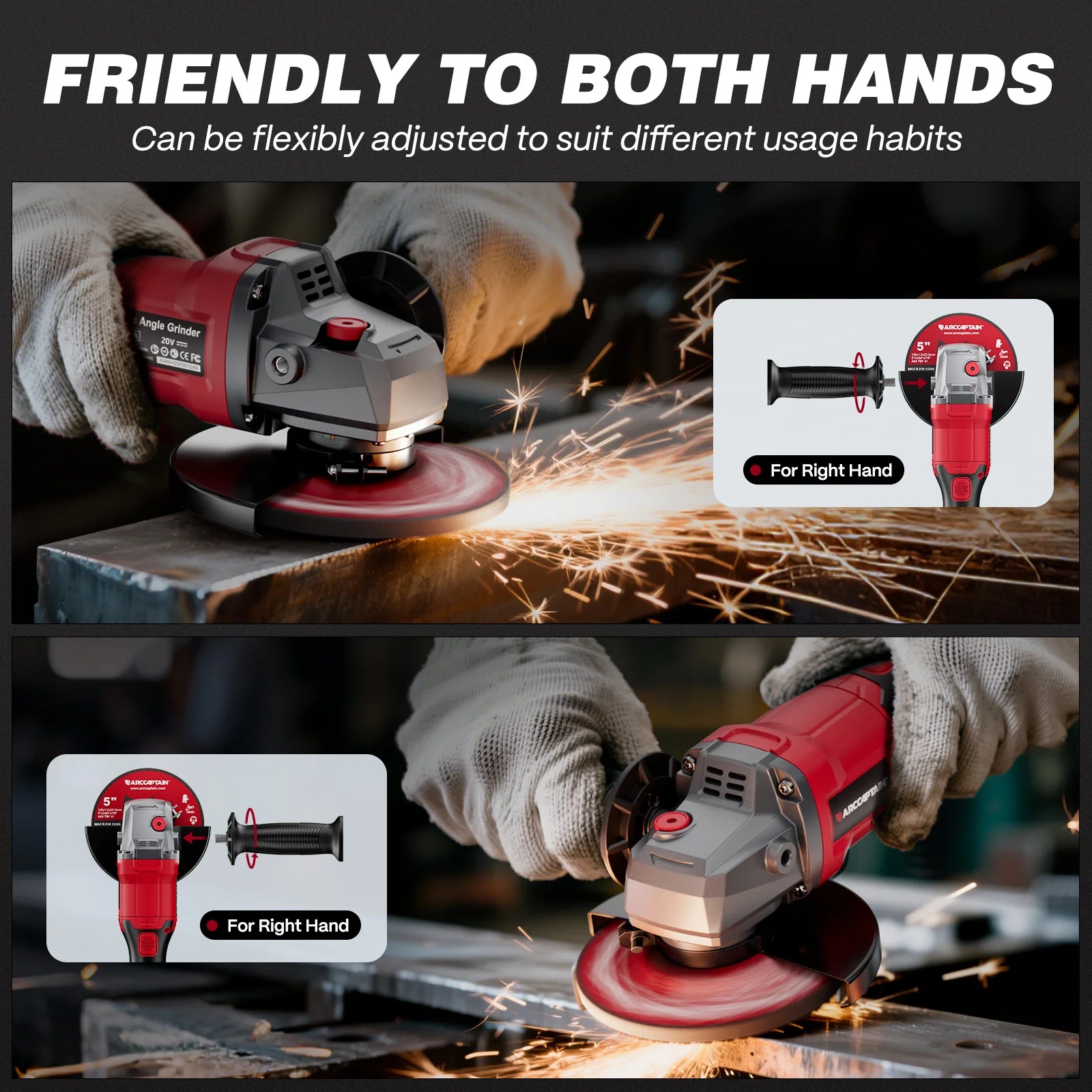 20V Brushless Cordless Angle Grinder AC-AG95, 3-Speed Grinder Kit - Image 6