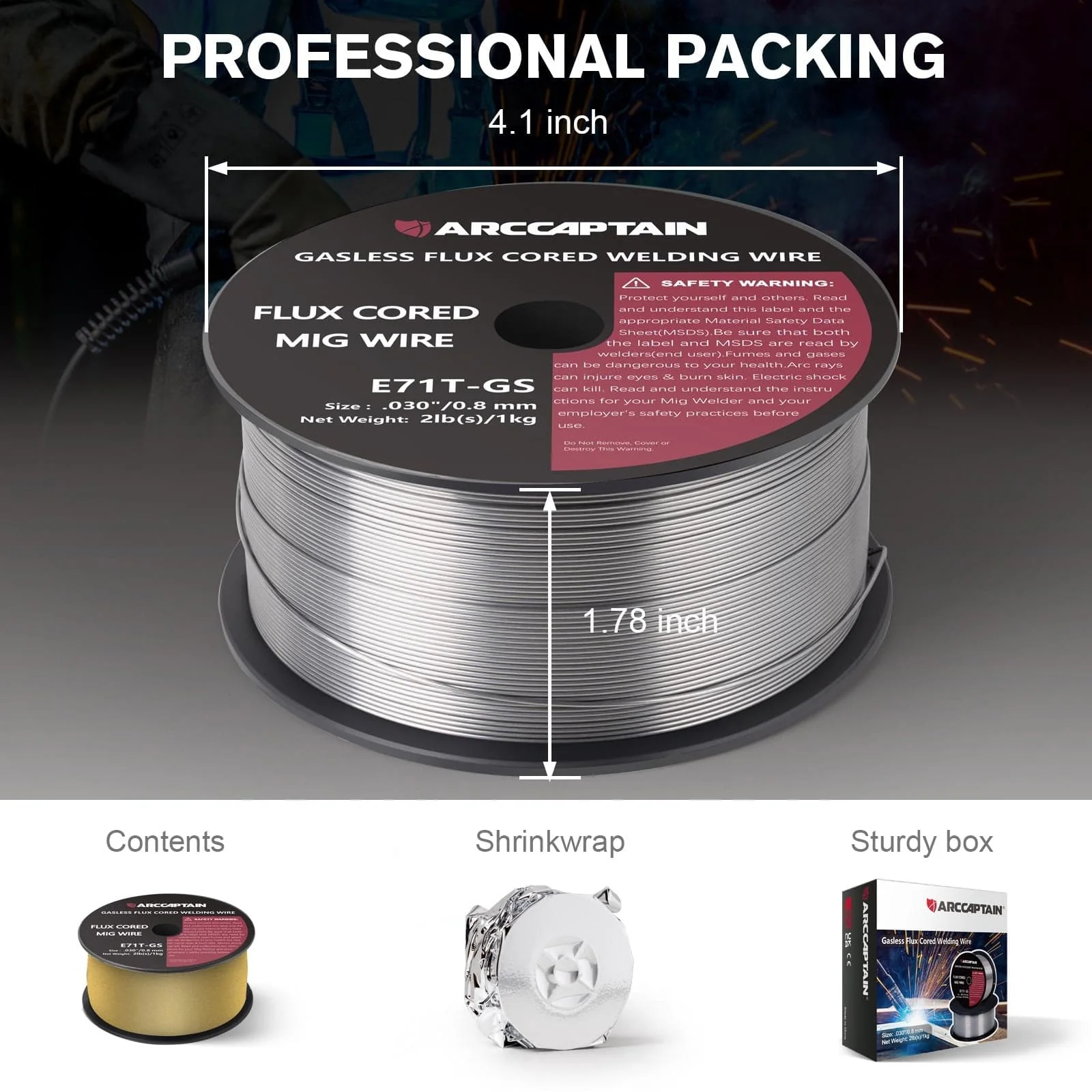 Arccaptain ‎E71T-GS Flux Core Wire 2 Lbs Spool Gasless Carbon Steel MIG Wire - Image 5