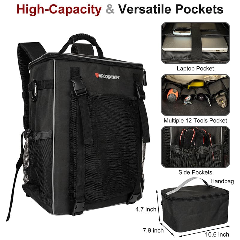 ARCCAPTAIN Welding Backpack Tool Bag Large Capacity Ultra Light Welding Helmet Backpack - Image 3