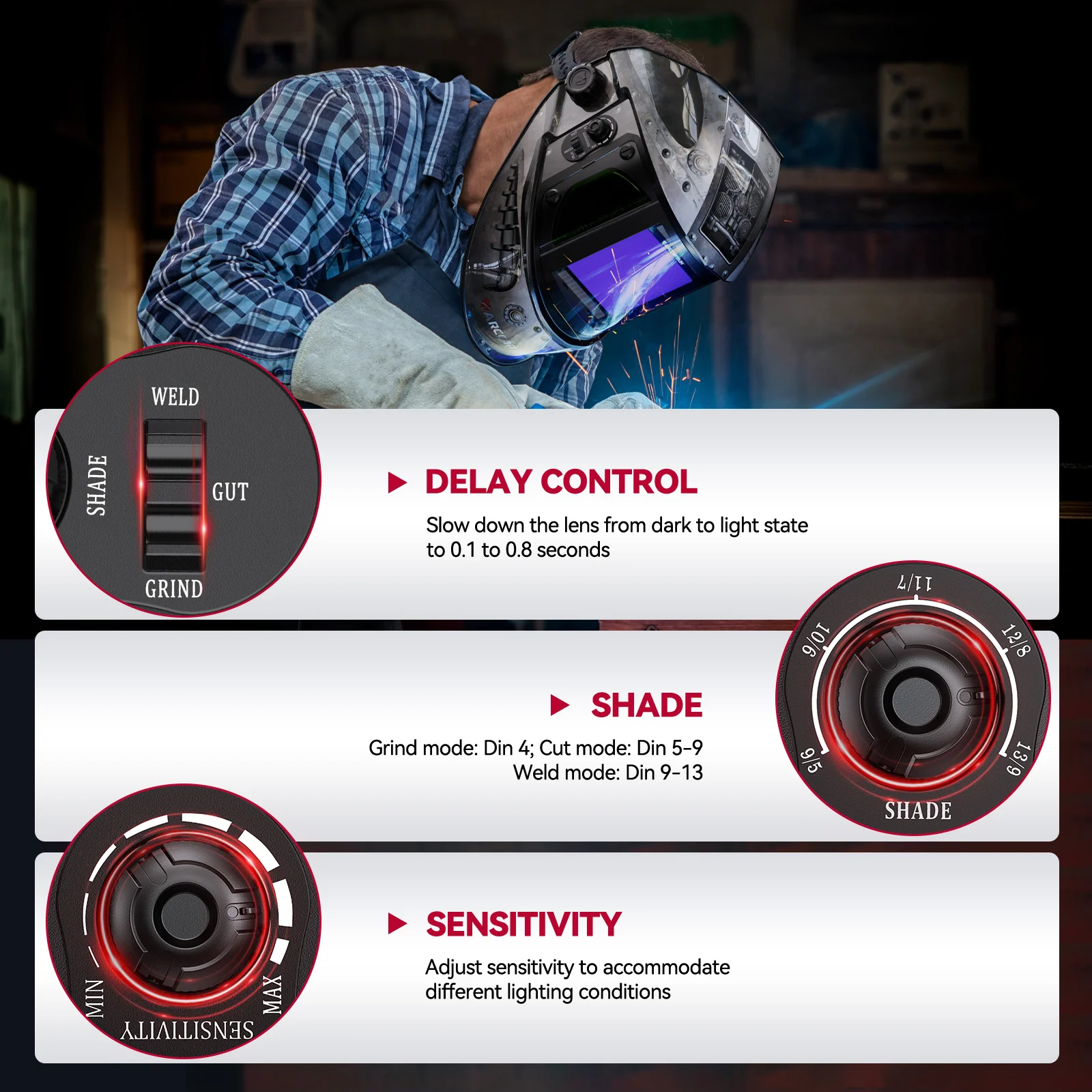 EXSpace X300 Auto Darkening Welding Protective Hood Rivet - Image 5
