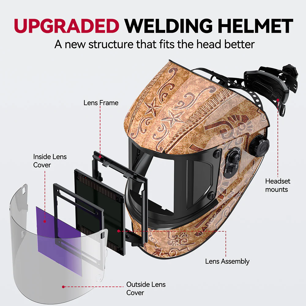 EXSpace X200 Auto Dim Welding Hood Wood Etched - Image 3