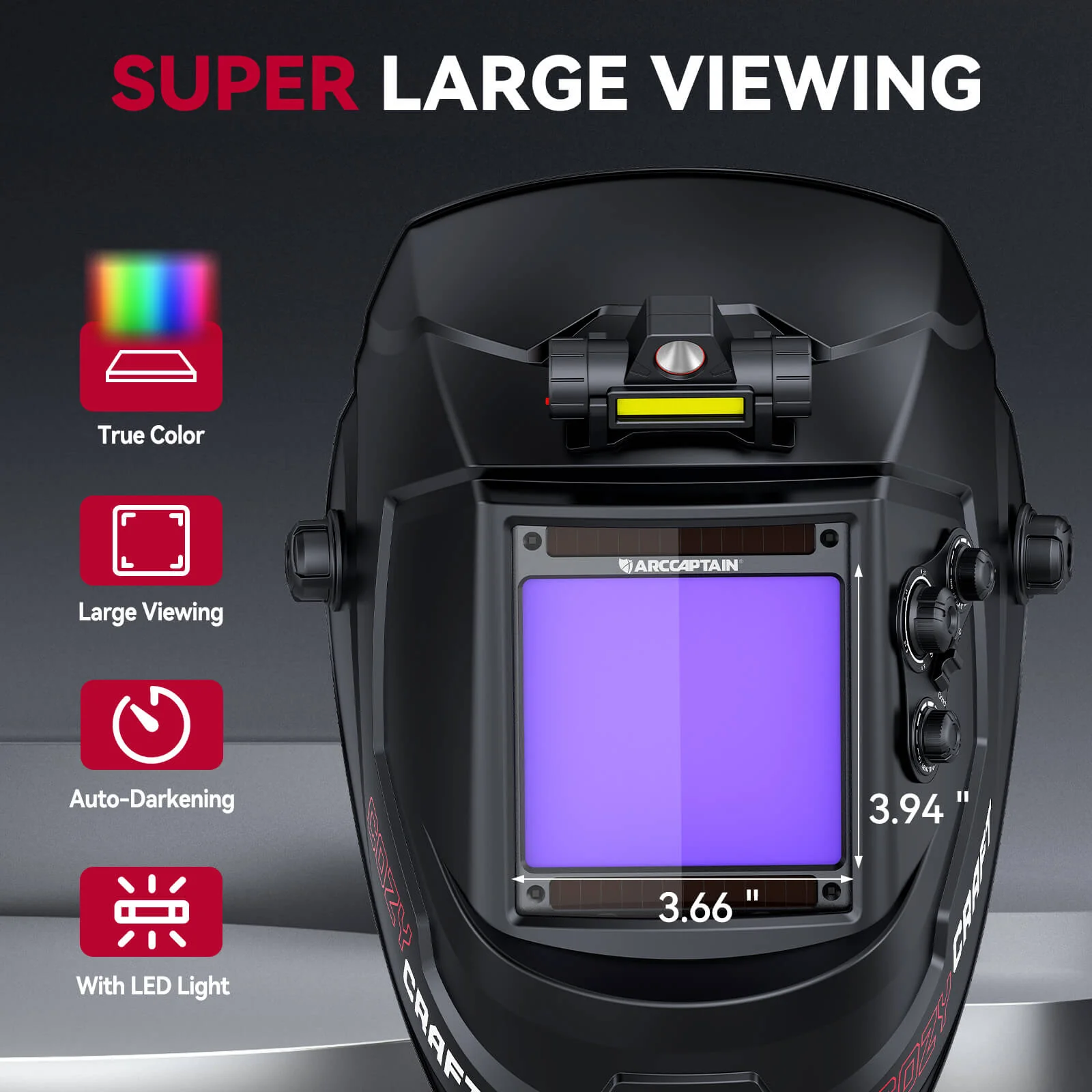CozyCraft X200 True Color Large Viewing Welding Helmet Black - Image 2