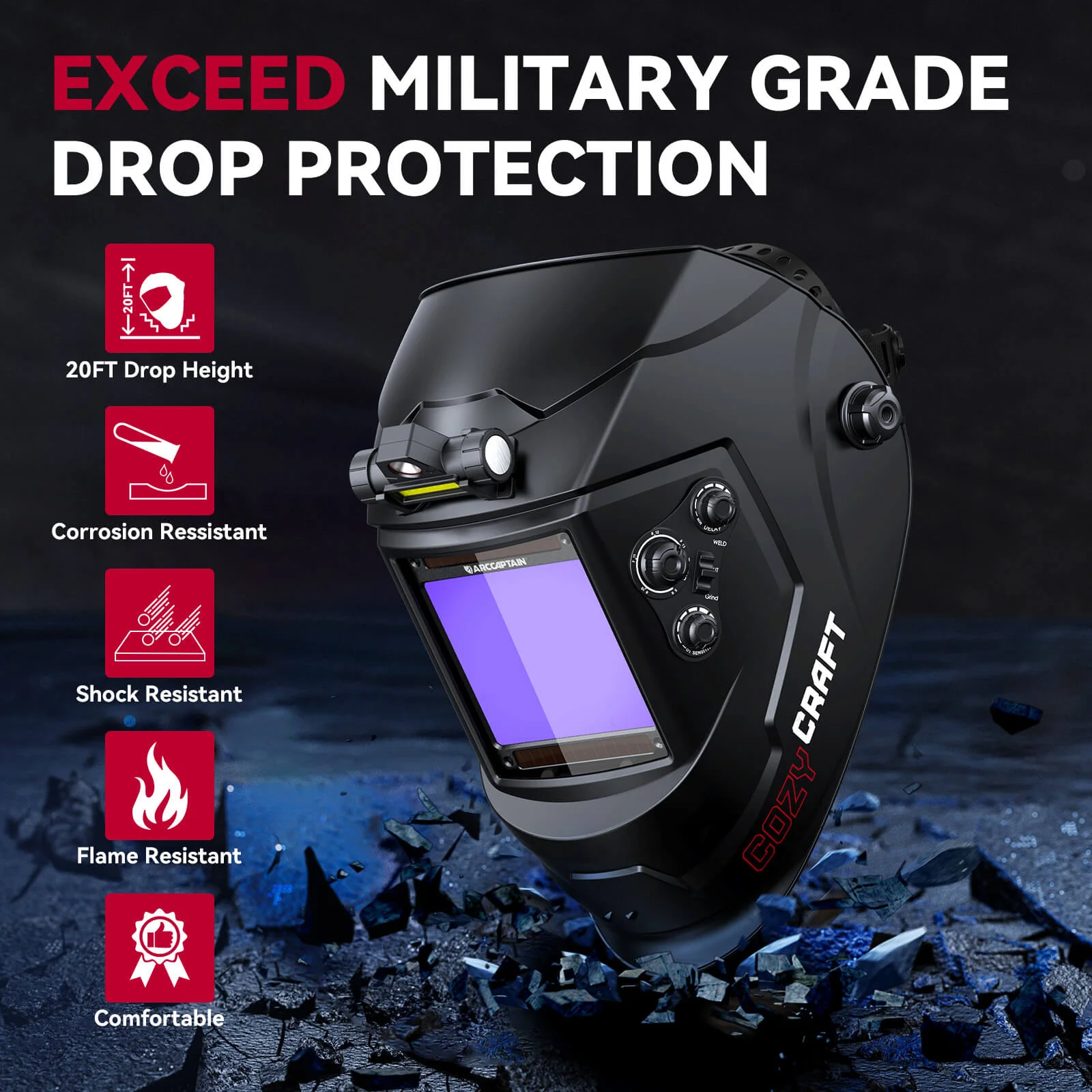 CozyCraft X200 True Color Large Viewing Welding Helmet Black - Image 5