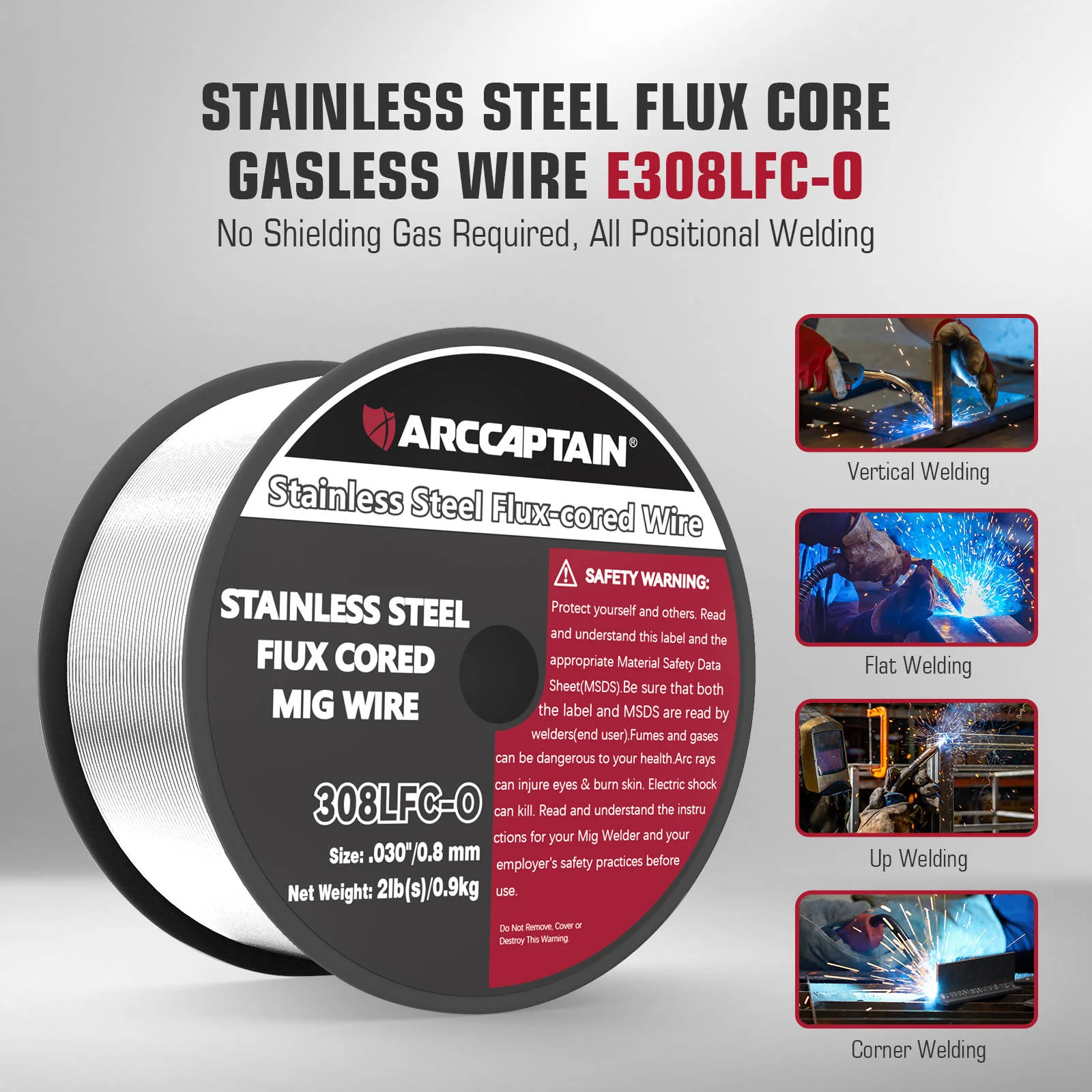 ARCCAPTAIN E308LFC-O Flux Cored Wire 2 Lbs Stainless Steel MIG Welding Wire - Image 3