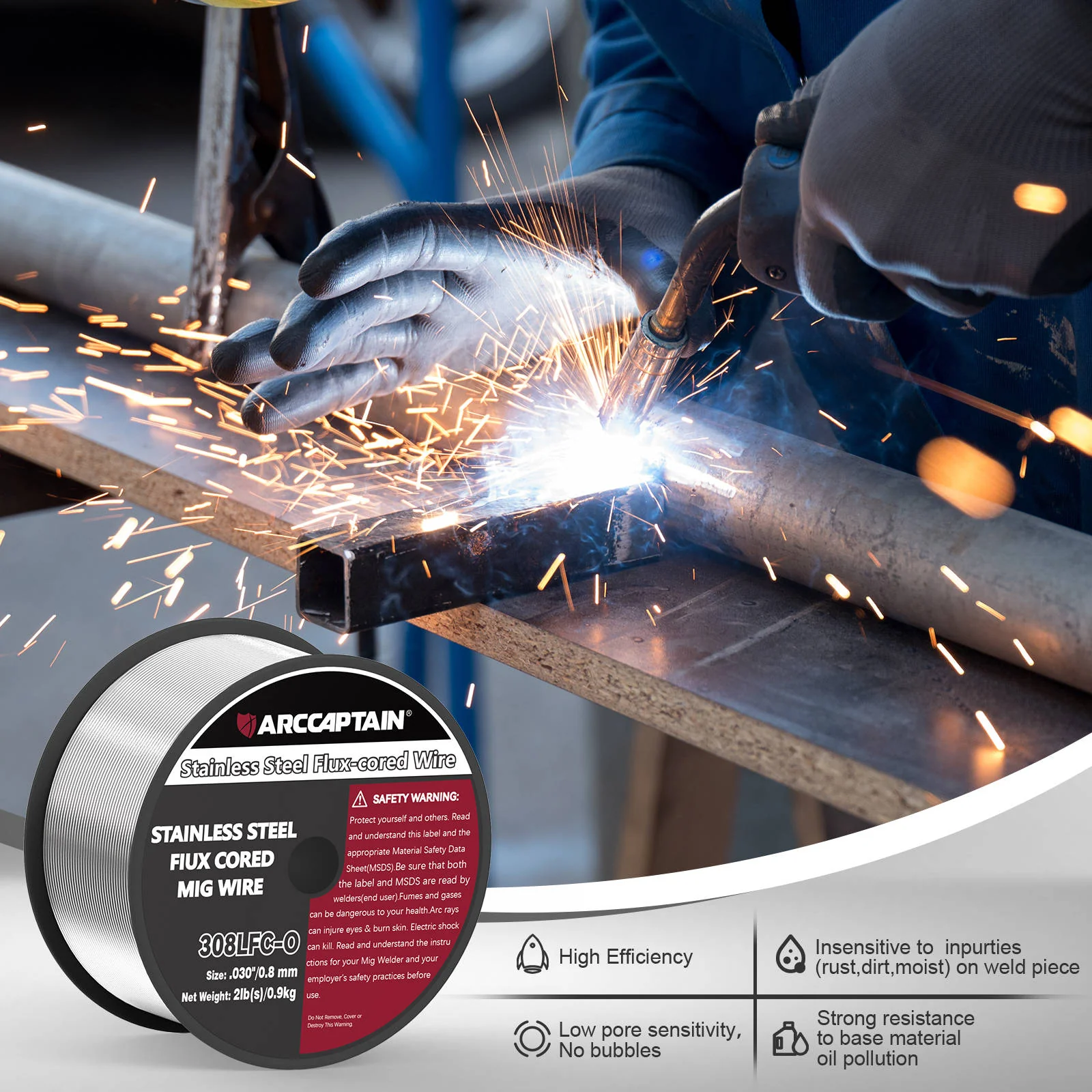 ARCCAPTAIN E308LFC-O Flux Cored Wire 2 Lbs Stainless Steel MIG Welding Wire - Image 8