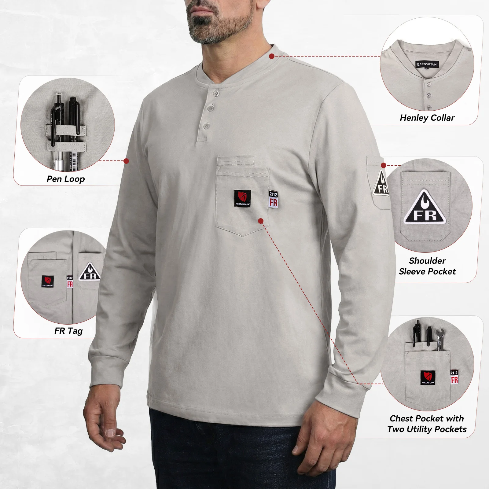 Arccaptain 100% Cotton FR Welding Shirt Long Sleeve Work Shirts - Image 3