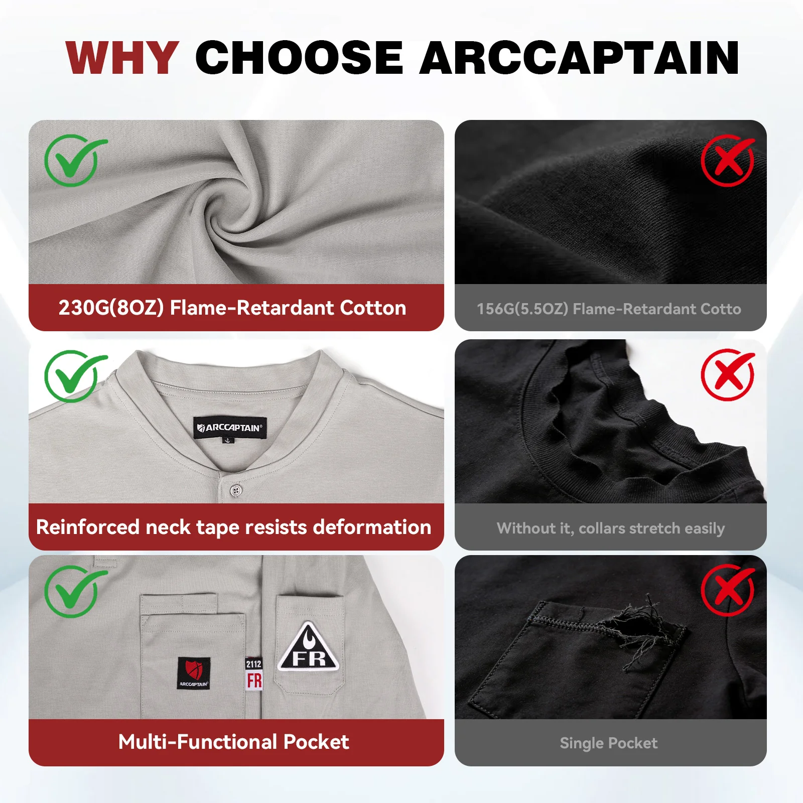 Arccaptain 100% Cotton FR Welding Shirt Long Sleeve Work Shirts - Image 5