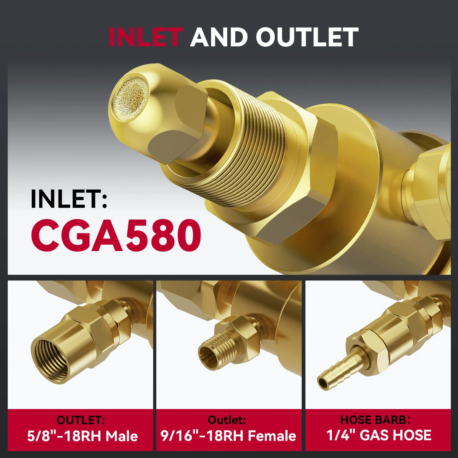 Argon Regulators Gauges Gas Welding CGA580 Inlet Connection with Hose - Image 3