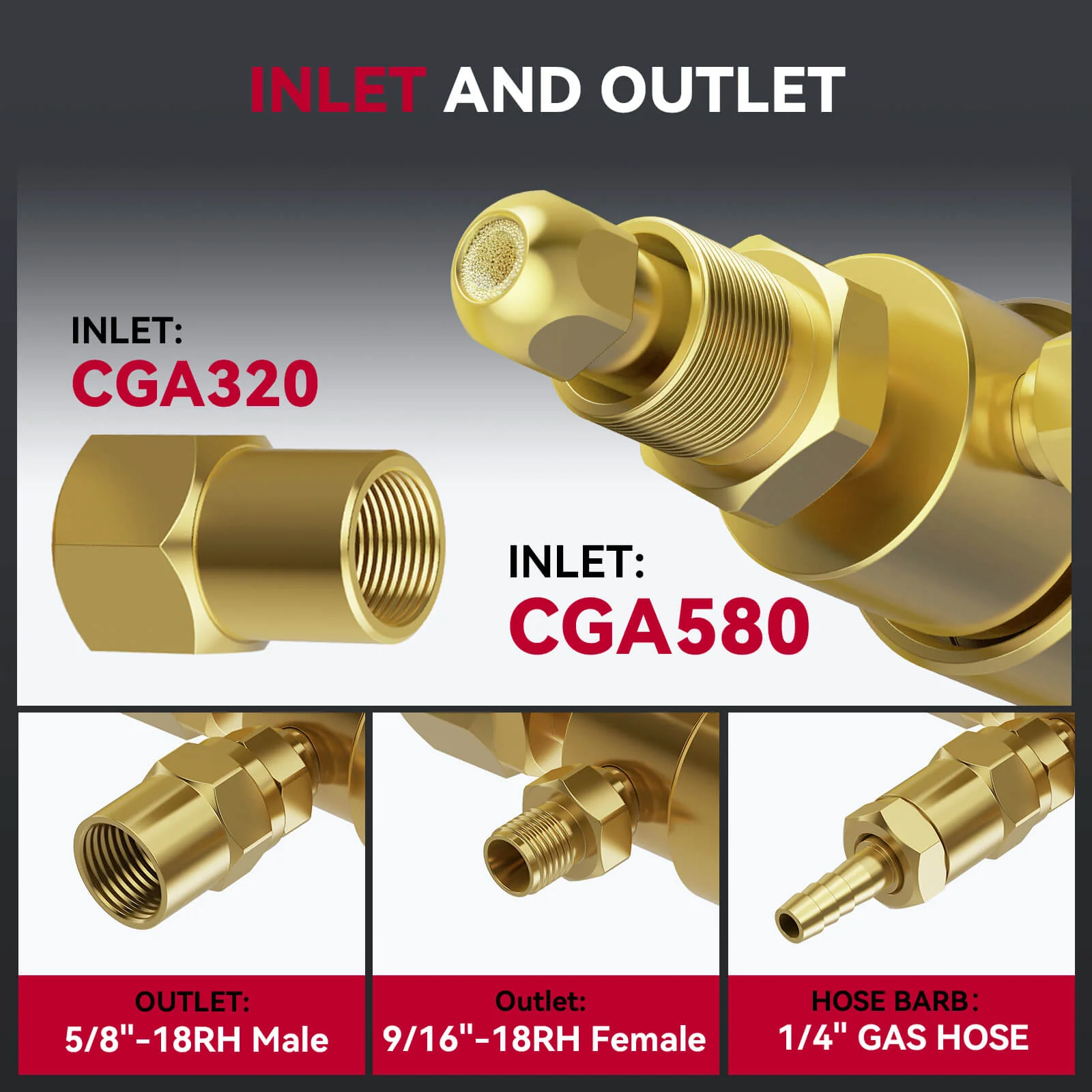 Argon Regulators Gauges Gas Welding CGA580 Inlet Connection with Hose - Image 4
