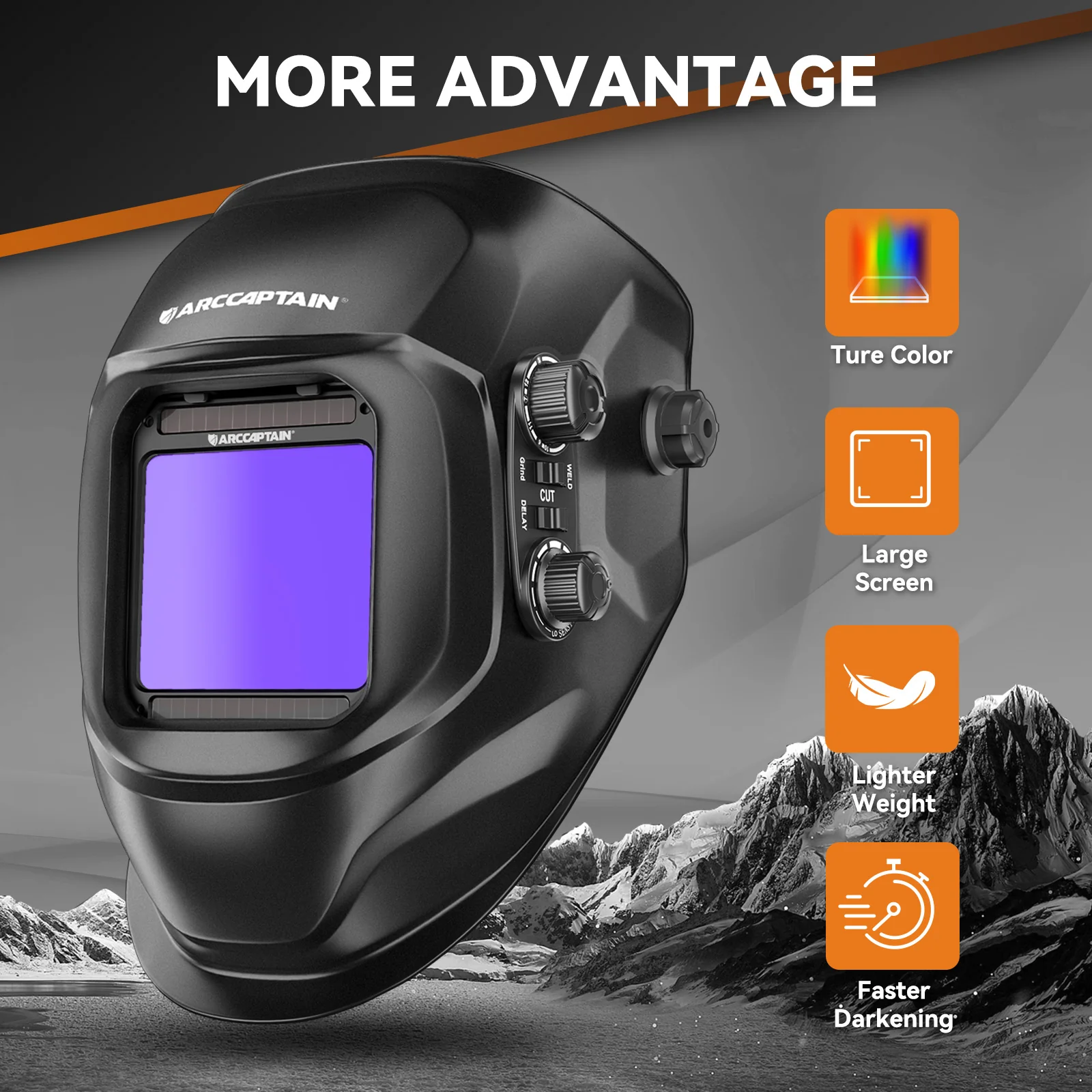 ARCCAPTAIN ARC TIG MIG True Color Welding Helmet Cyber City VisionMax X200，Large Viewing Screen Welding Helmet True Color Auto Darkening Solar Powered 4 Arc Sensor Welding Hood - Image 2
