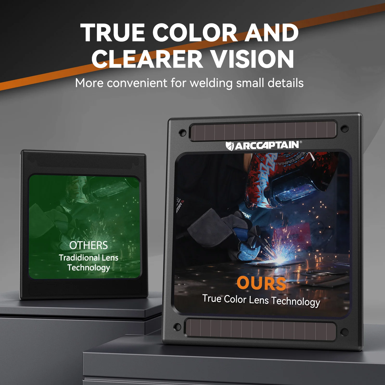 ARCCAPTAIN ARC TIG MIG True Color Welding Helmet Cyber City VisionMax X200，Large Viewing Screen Welding Helmet True Color Auto Darkening Solar Powered 4 Arc Sensor Welding Hood - Image 4