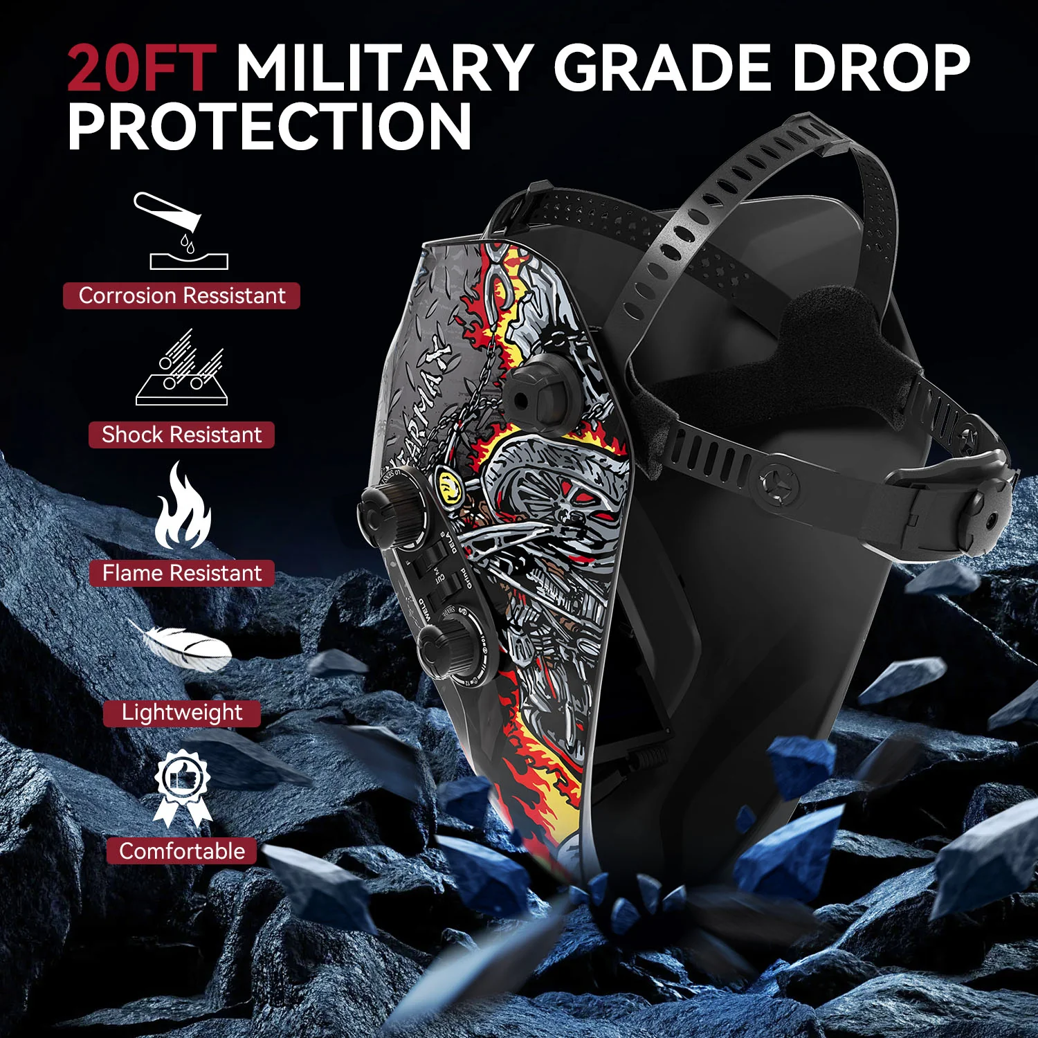 VisionMax X200 Large Viewing Screen Welding Headgear Skull Knight - Image 3