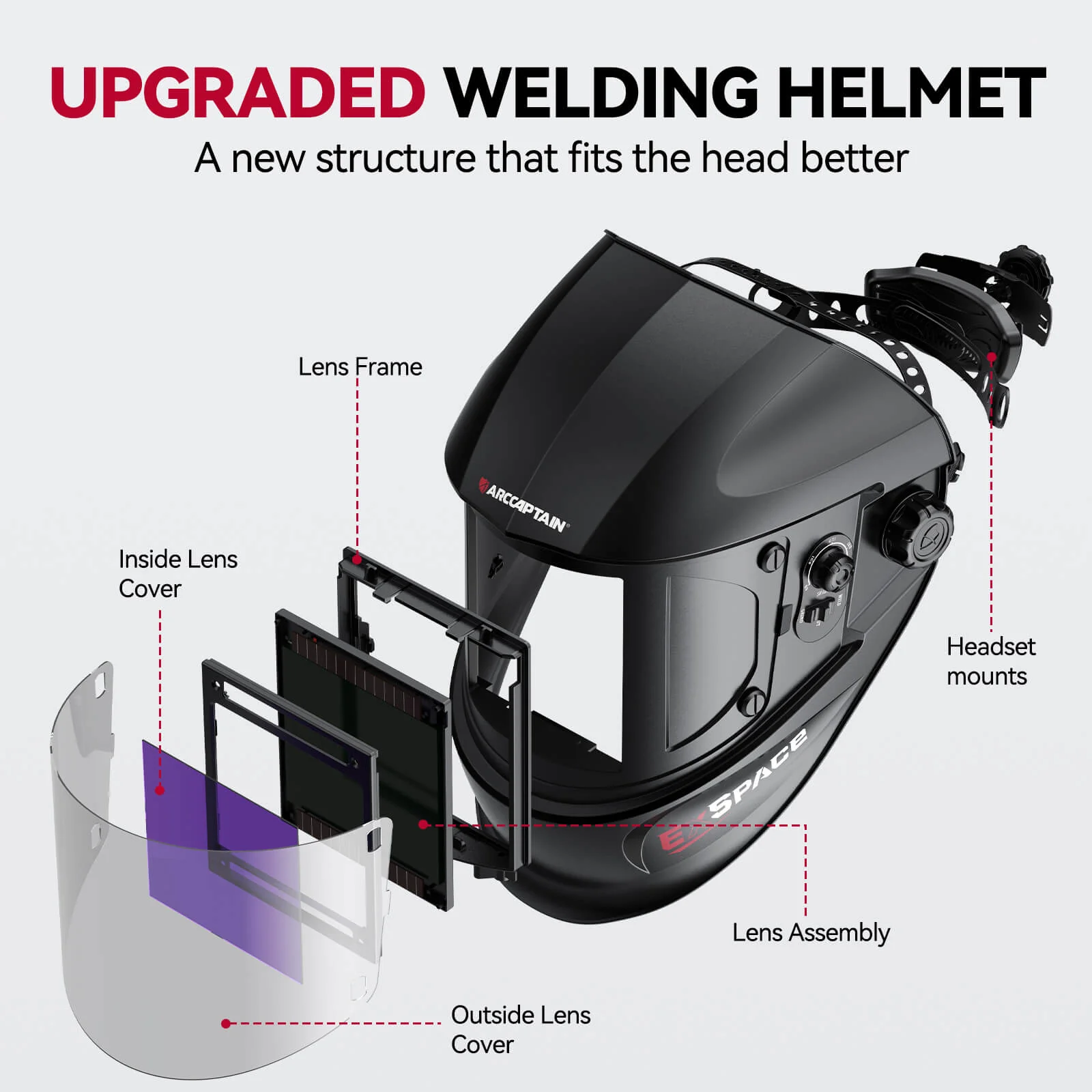 EXSpace X200 Lightweight Welding Helmet with True Color Black - Image 2