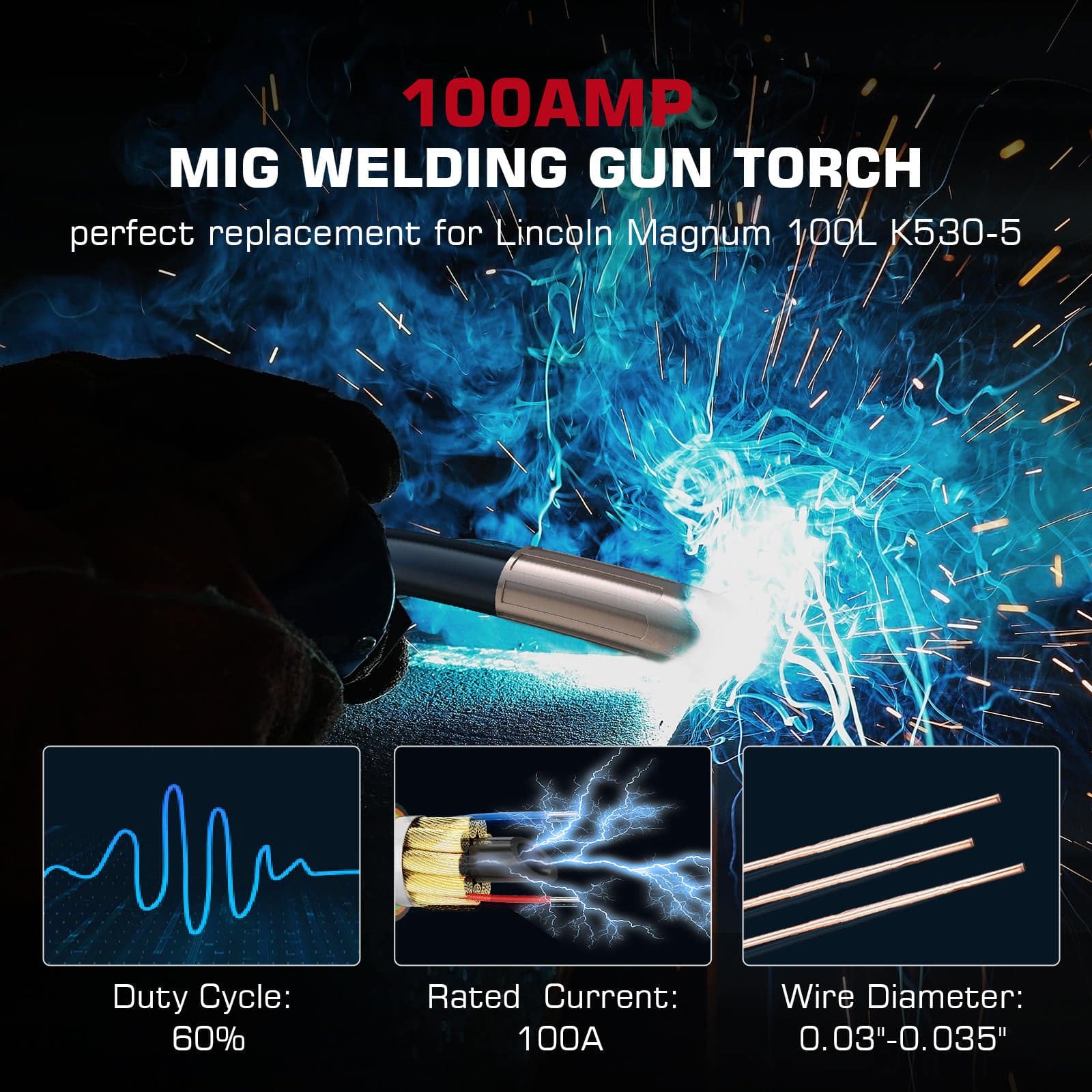 Lincoln Magnum 100L MIG Welding Gun K530-5 Replacement 100Amp 10ft Gun - Image 4