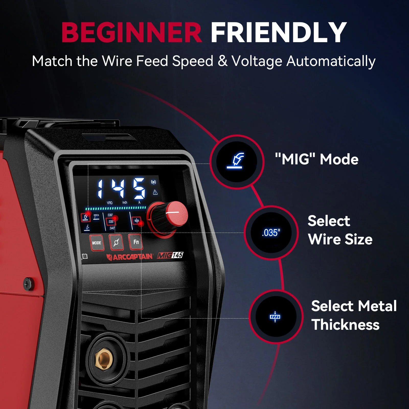 Arccaptain MIG145 Pro Portable 3 in 1 Flux Core Welder - Image 5