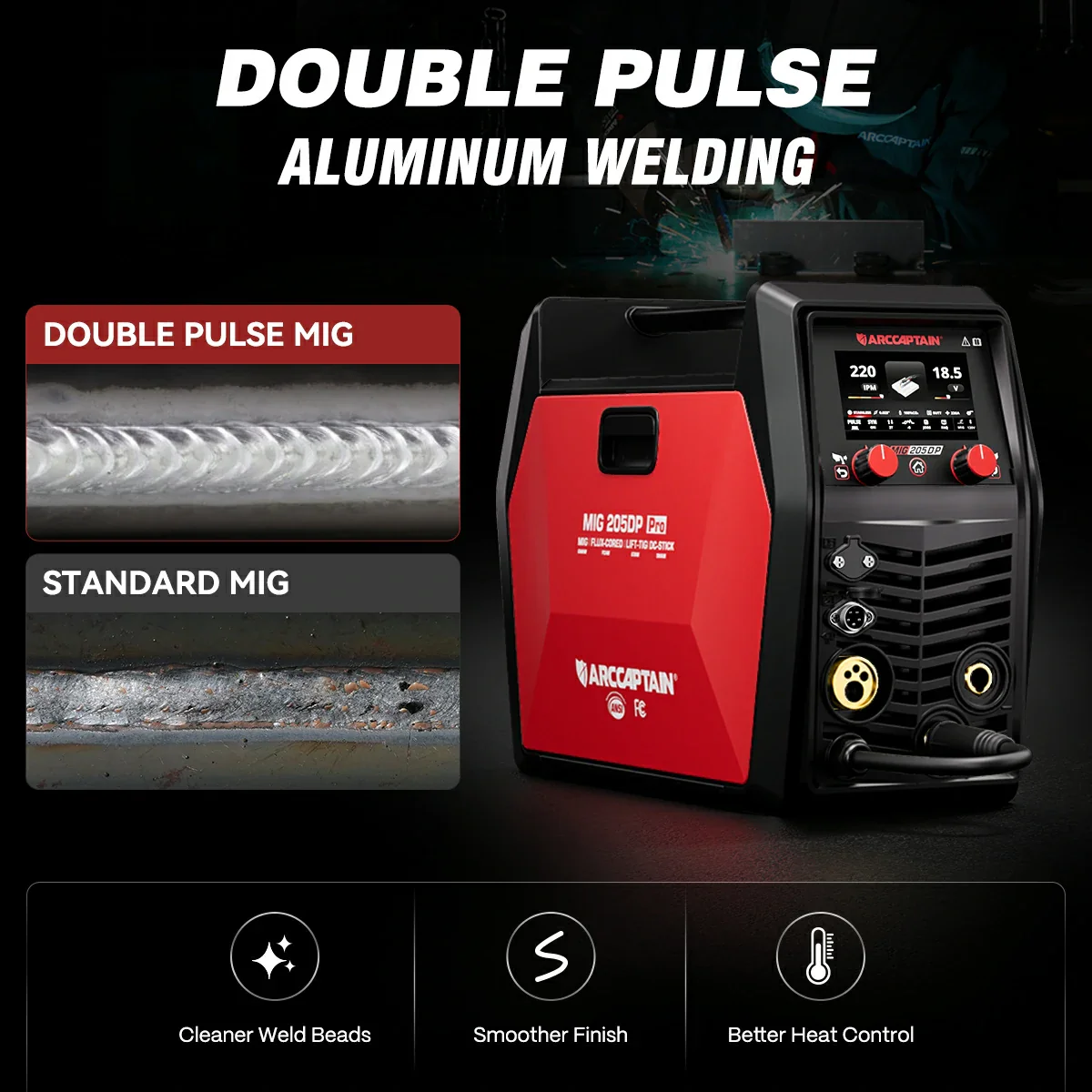Arccaptain MIG205DP Pro Double Pulse MIG Welder For Aluminum - Image 4