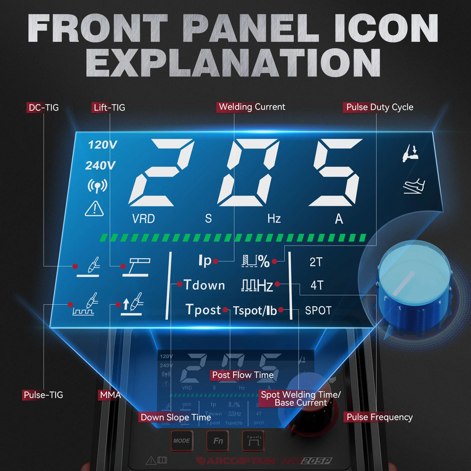 Arccaptain iControl TIG205P Pro DC Pulse TIG Welder - Image 4
