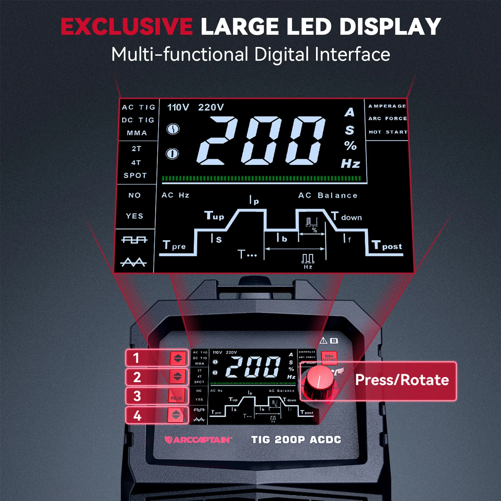Arccaptain TIG200P AC DC Multi Process Pulse TIG Aluminum Welder - Image 3