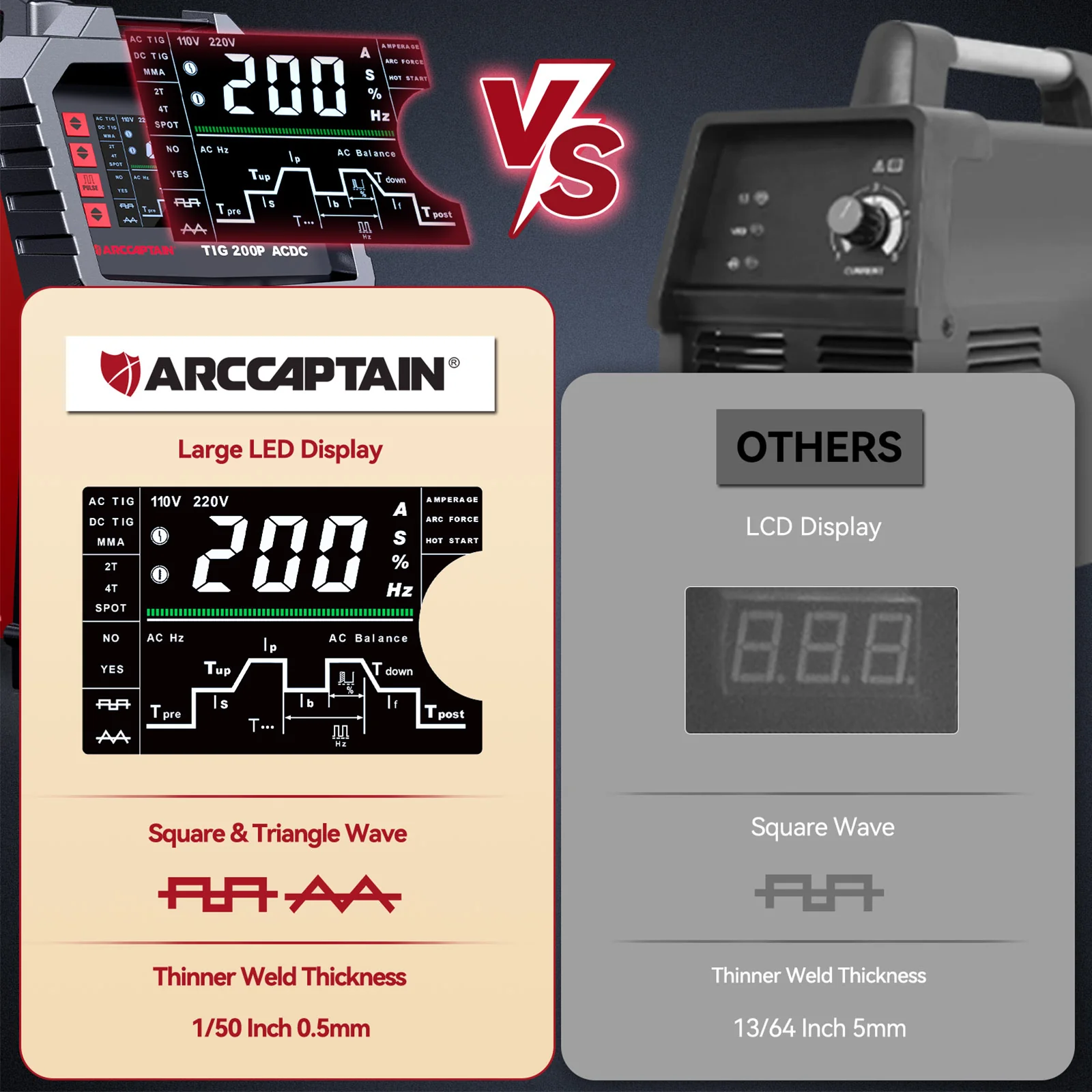 Arccaptain TIG200P AC DC Multi Process Pulse TIG Aluminum Welder - Image 10