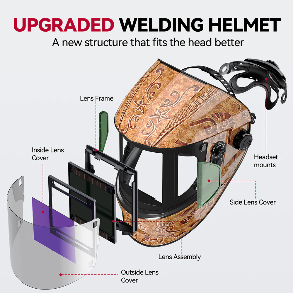 EXSpace X300 Welding Helmets with Auto Darkening Wood Etched - Image 3