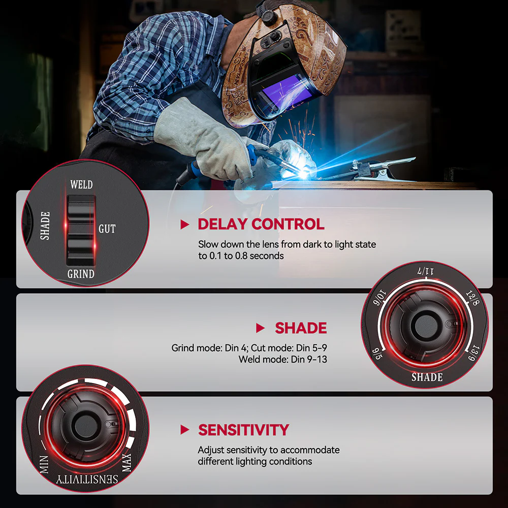 EXSpace X300 Welding Helmets with Auto Darkening Wood Etched - Image 6